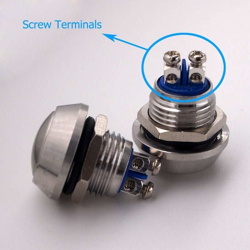 Jufay Momentary Push Button Switch, URTONE UR123, 1NO SPST DC/AC 36V 2A Stainless Steel Metal Shell Suitable for 12mm 1/2" Mounting Hole - Silver - Image 5